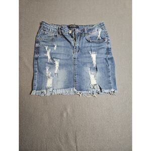 Wax Jeans Los Angeles Skirt Womens Small Blue Denim Distressed Jean Skirt